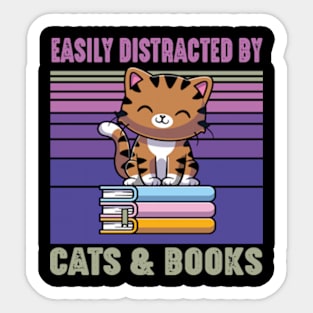 Easily Distracted by Cats and Books Funny Cat Lover Sticker